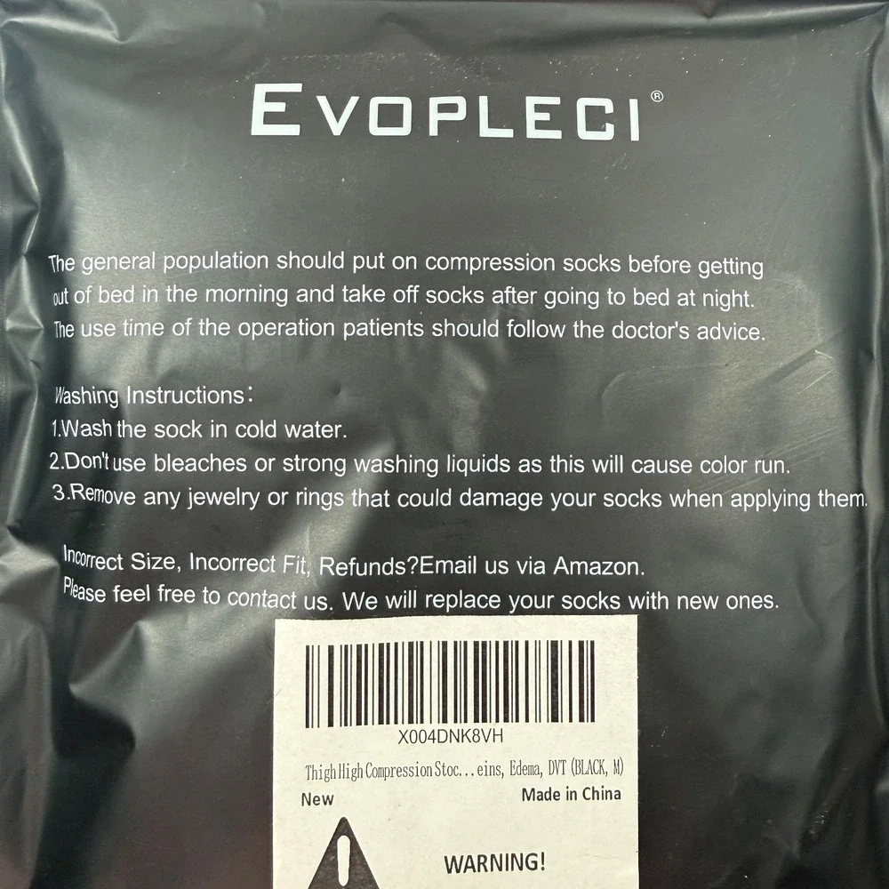 Evopleci Compression Thigh High Stockings Black Size M – Graduated Support Socks